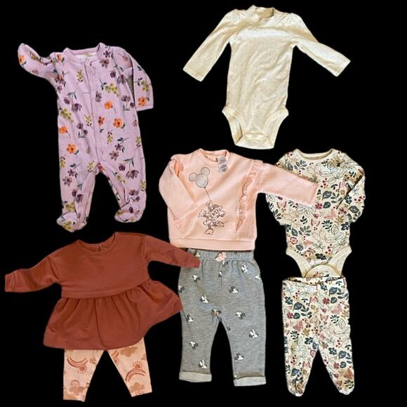 Baby Girl 6 Months Bundle 8pc Disney & Carters Minnie Mouse & Floral Outfits - Picture 3 of 10